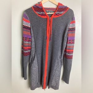 Title Nine Women's Gray Multicolor Merino Wool Tunic Sweater Hooded XL